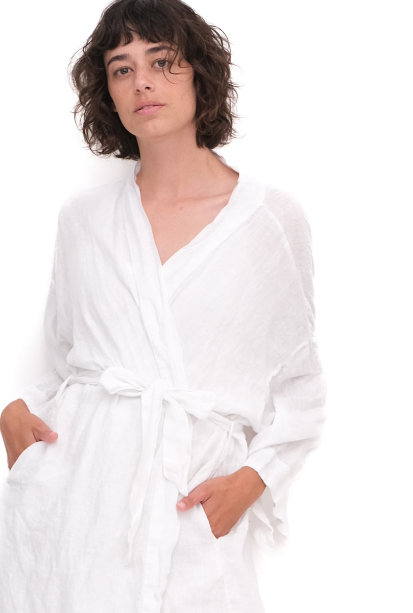 white linen dressing gown White Linen Bath Robe Alma