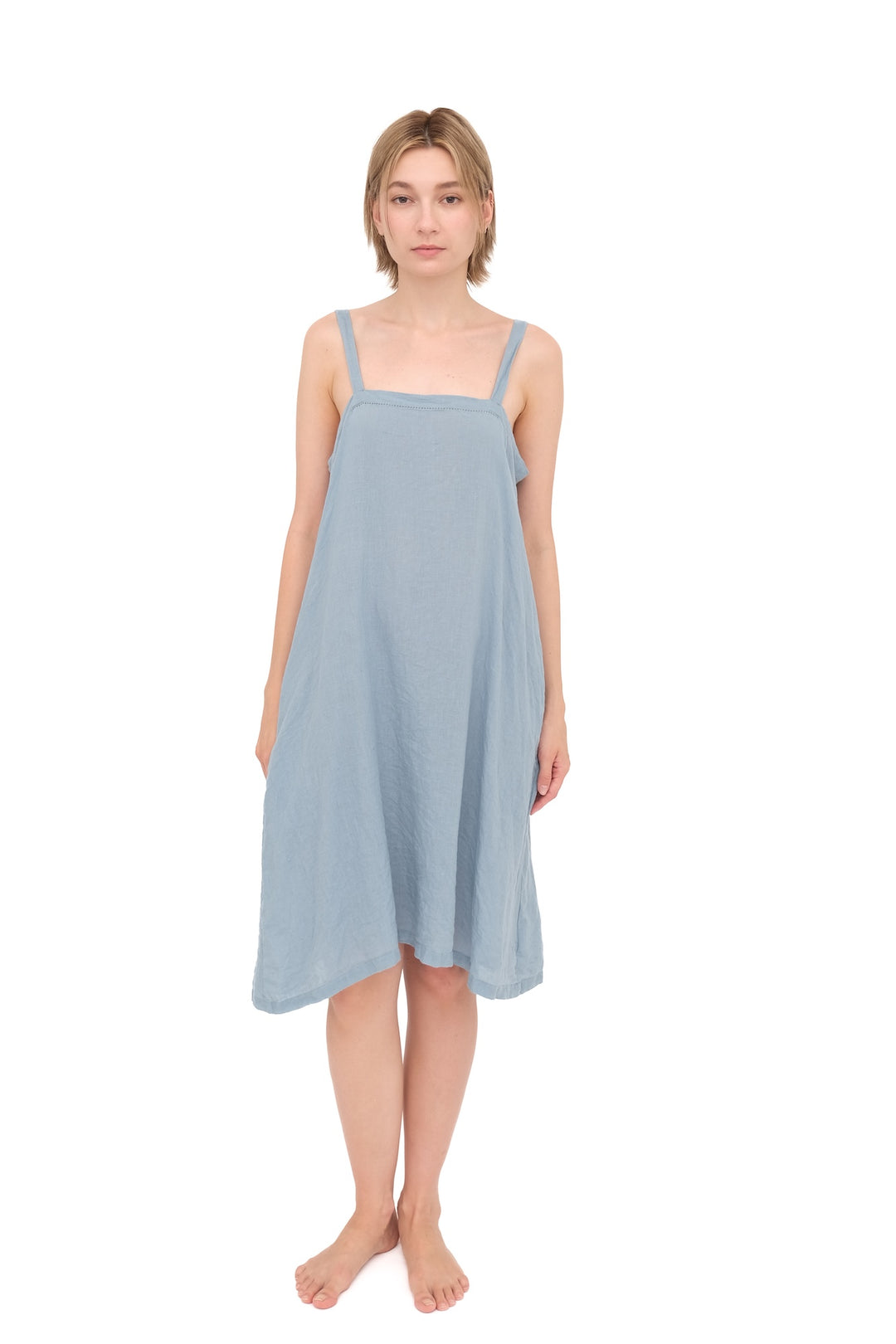Linen A-Line Slip Dress, Arctic Blue - Pure Linen Sleepwear