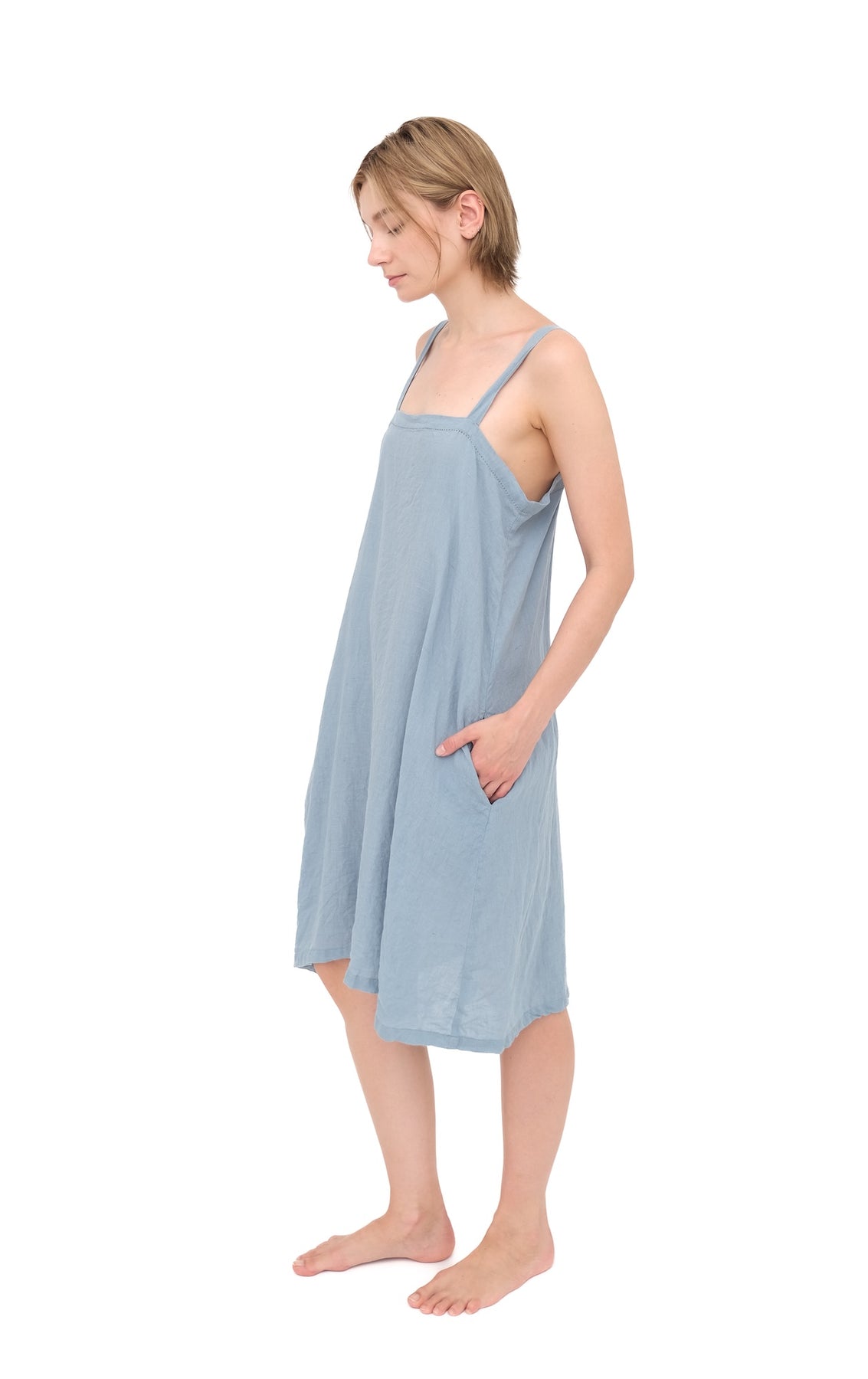 Linen A-Line Slip Dress, Arctic Linen A-Line Slip Dress, Arctic