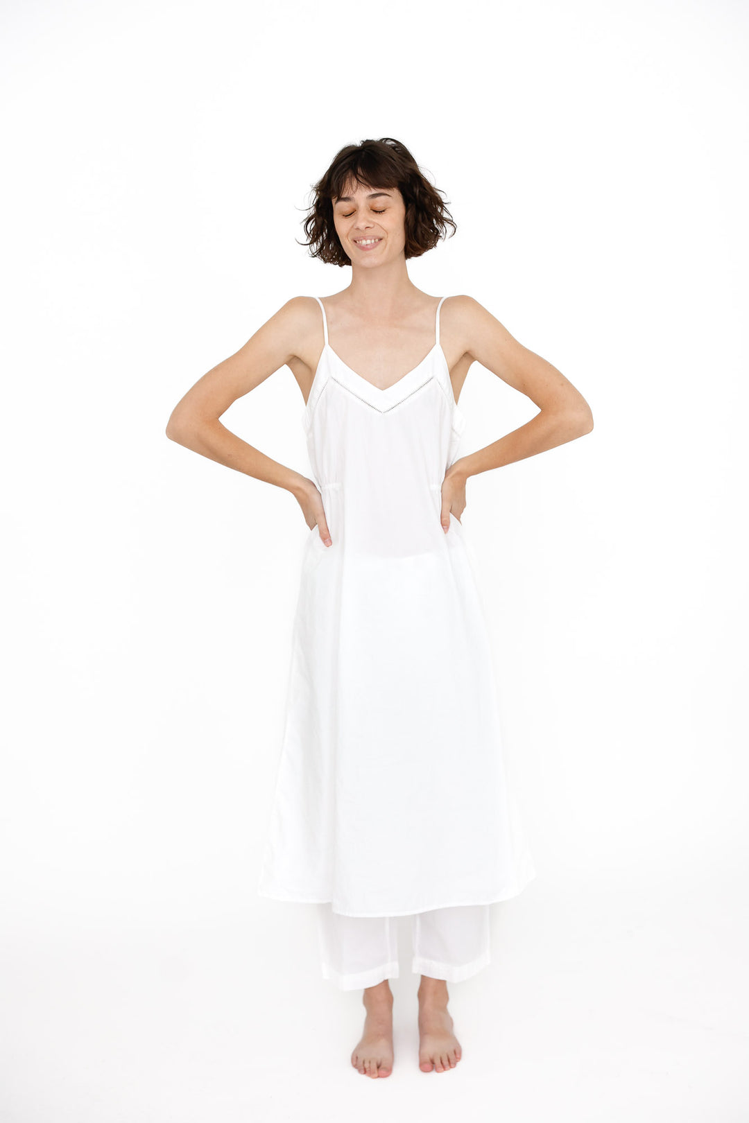 cotton sleepwear dress Shift Slip with Side Gathers, White - 100% Organic Cotton Sleepwear